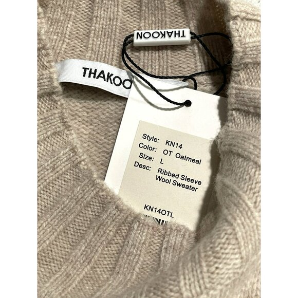 Thakoon Ribbed Sleeve Oatmeal Wool Sweater Large Pullover Knitwear NWT - Picture 3 of 4